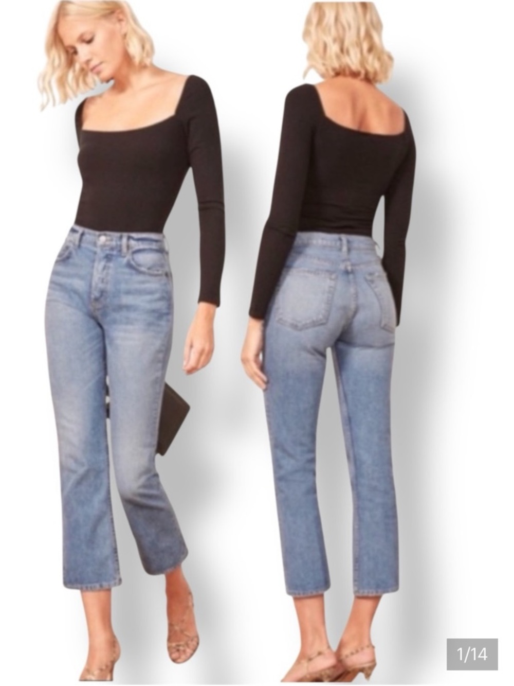 REFORMATION Jordi Kick Flare Jean In Antigua Destroved Wash Size 25